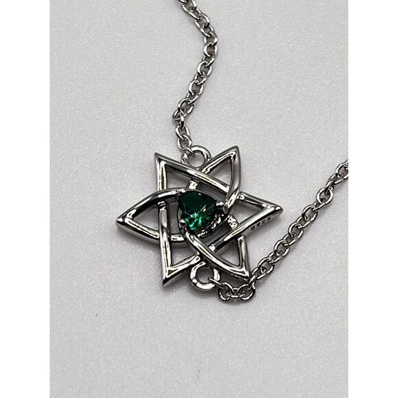 Sterling Star of David Bracelet w Round Simulated Emerald 8" - Picture 4 of 4